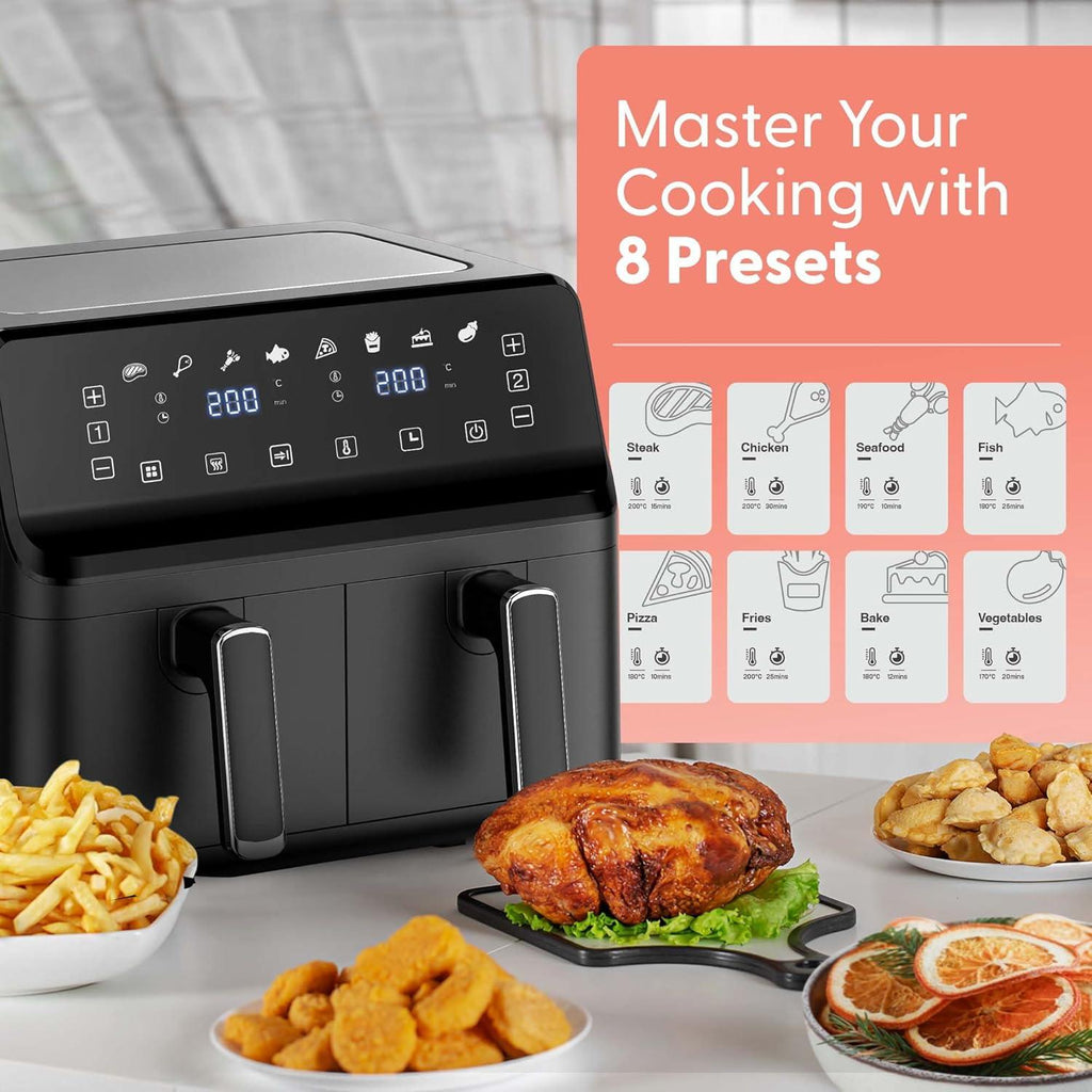 Keplin 9L Dual Zone Air Fryer 2700W 8-in-1 Digital Cooker