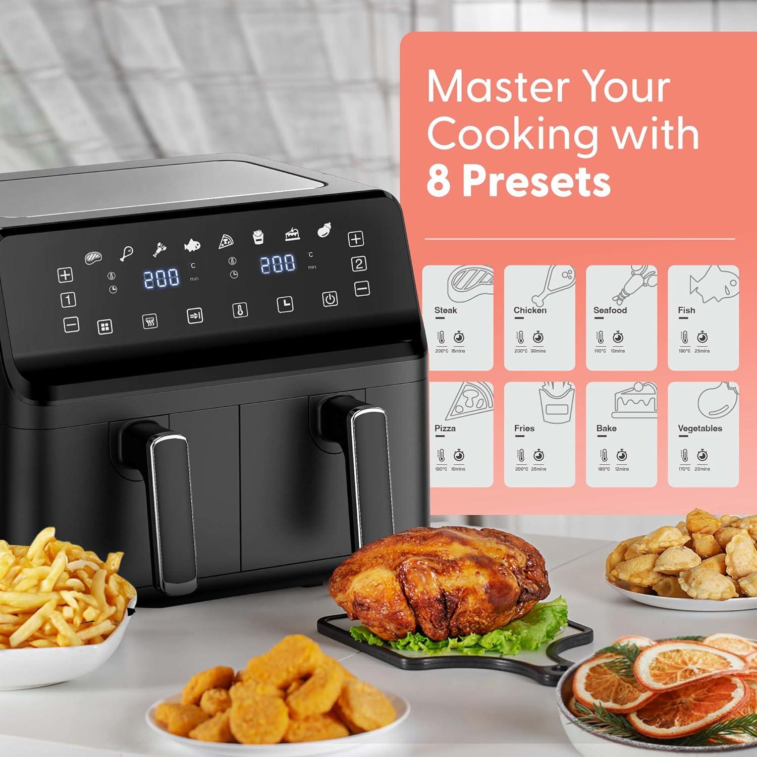 Keplin 9L Dual Zone Air Fryer 2700W 8-in-1 Digital Cooker