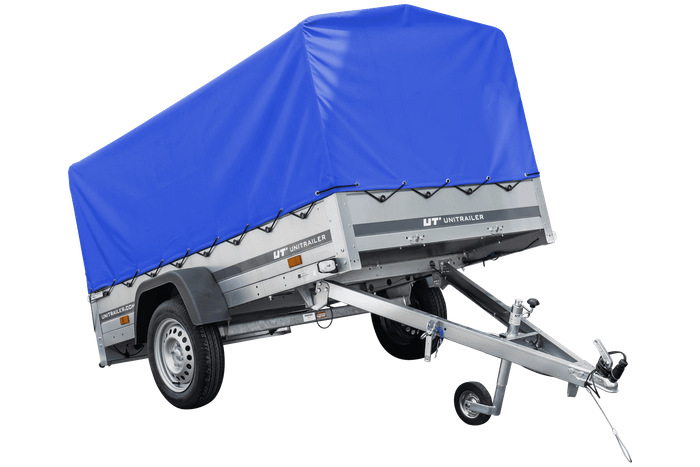 Car trailer 230x125 Garden Trailer 230 KIPP Unitrailer 750 kg with jockey wheel, blue tarpaulin and high frame