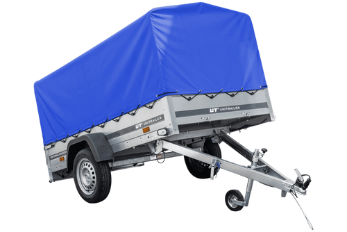 Car trailer 230x125 Garden Trailer 230 KIPP Unitrailer 750 kg with jockey wheel, blue tarpaulin and high frame