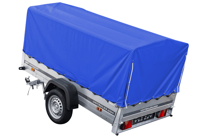 Car trailer 230x125 Garden Trailer 230 KIPP Unitrailer 750 kg with jockey wheel, blue tarpaulin and high frame